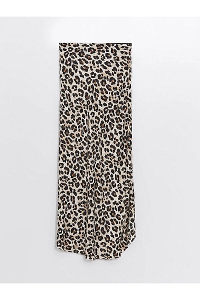 LC Waikiki Γυναικεία σατέν φούστα Standard Fit Leopard Print