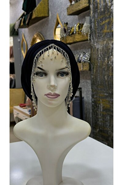 zagreus Kadın koyu lacivert büzgülü taşlı sacaklı salaş bone özel günlerde co...