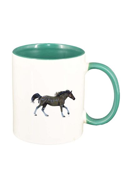 INOVATIX Personalized white mug, Horse, green interior, D973, INOVATIX®. 330ml