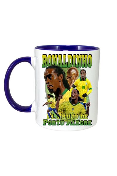 INOVATIX Cana Alba Personalizata, Ronaldinho Brasil, Maner Si Interior Albastru, ®. 330ml