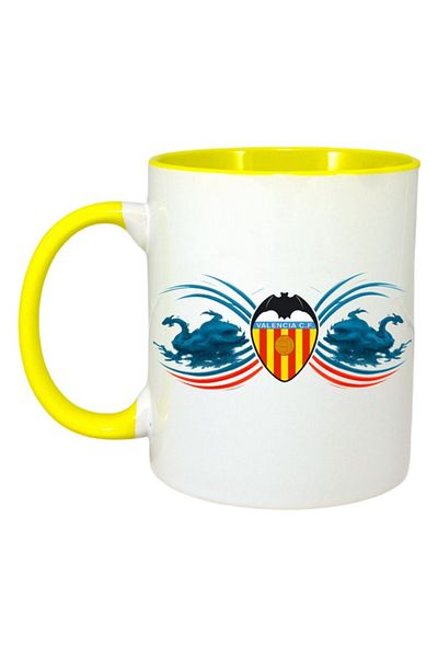 INOVATIX Personalized White Mug, Valencia_cf Spain, Yellow Handle and Interior, ®. 330ml