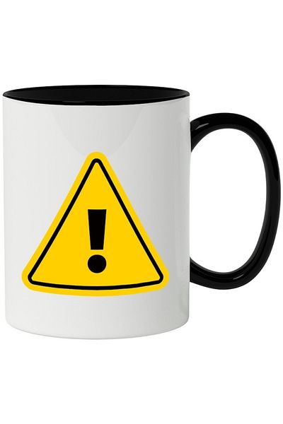 INOVATIX Personalized white mug, Sign, Warning, Triangle, with Black Handle, INOVATIX®. 330ml