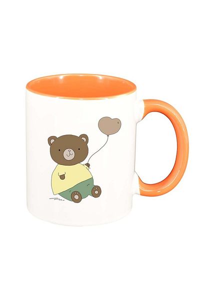 INOVATIX Cana alba personalizata, Drawn Bear with balloon, interior portocaliu, D1002, INOVATIX®. 330ml