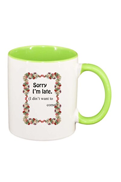 INOVATIX Cana alba personalizata, Flori, Sorry I`m late..., interior verde de...