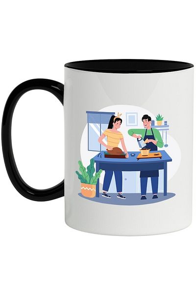INOVATIX Personalized white mug, Dinner, Food, Scraper, Pot, with Black Handle, INOVATIX®. 330ml