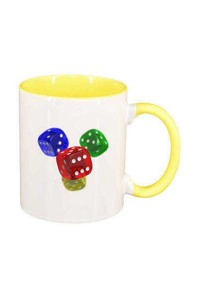 INOVATIX Personalized white mug, Dice, yellow interior, D278, INOVATIX®. 330ml