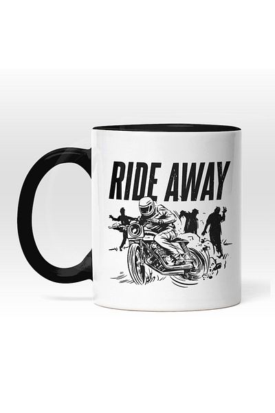 INOVATIX Personalized white mug, Biker, Zombie, Ride Away, with Black Handle, INOVATIX®. 330ml