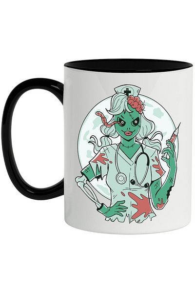 INOVATIX Personalized white mug, Nurse, Monster, Zombie, Robe, with Black Handle, INOVATIX®. 330ml