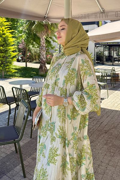 Tesettür Diyarı Women's Summer Cloth Tril Tril Floral Shirt Dress