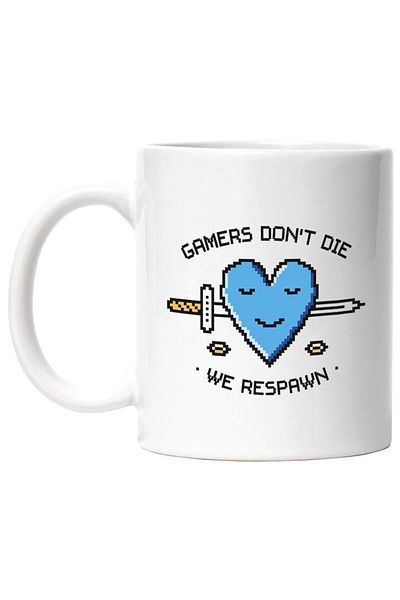 INOVATIX Cana alba personalizata, Mesaj In Engleza Gamers Don't Die We Respawn, Pixel, INOVATIX®. 330ml