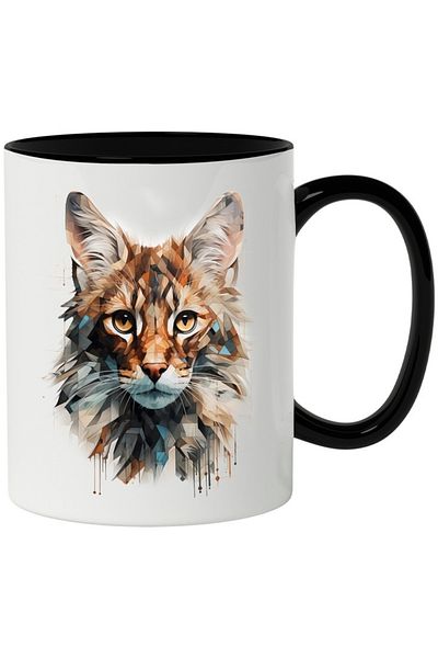 INOVATIX Personalized white mug, , Mosaic, Geometric, Illustration, Animal, with Black Handle, INOVATIX®. 330ml
