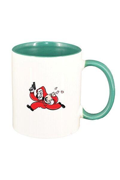 INOVATIX Персонализирана бяла чаша, La Casa De Papel, зелена вътрешност, D148...