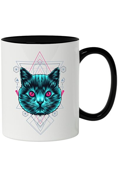 INOVATIX Персонализирана бяла чаша, Геометрия, Абстрактно изкуство, с черна д...