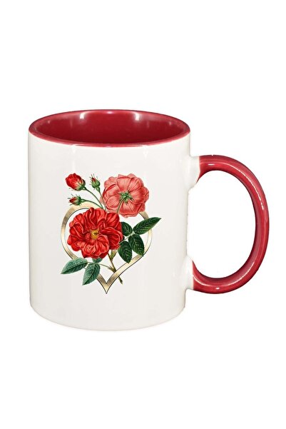 INOVATIX Персонализирана бяла чаша, Цветя, Любов, червен интериор, D994, INOV...