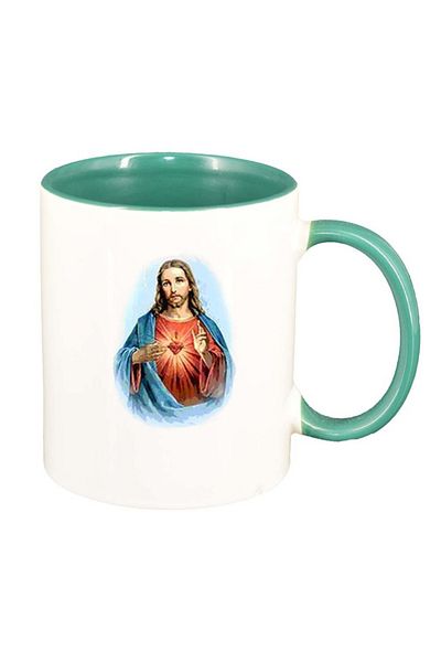 INOVATIX Personalized white mug, Christ, green interior, D1094, INOVATIX®. 330ml