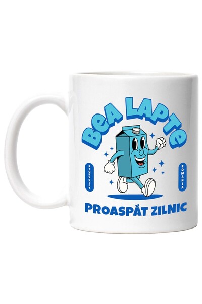 INOVATIX Cana alba personalizata, Cutie De Lapte Vesela Mergand Bea Lapte Pro...