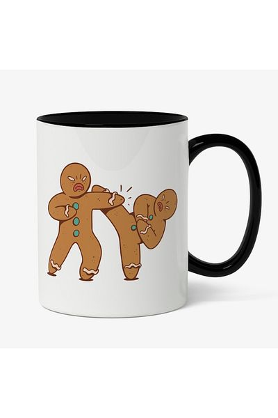 INOVATIX Personalized white mug, Ginger Bread Fighters, with Black Handle, INOVATIX®. 330ml