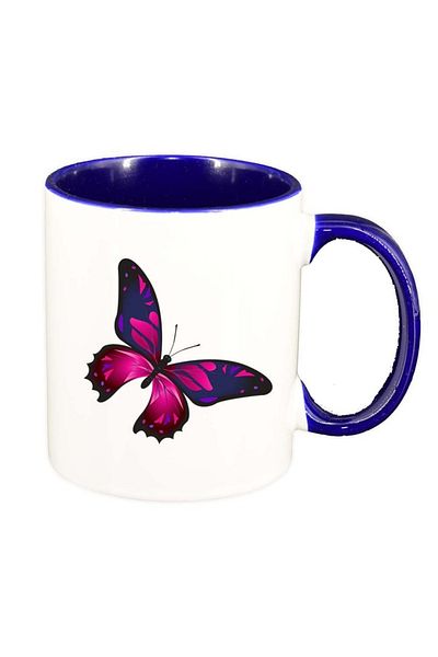 INOVATIX Personalized white mug, Butterfly, dark blue interior, D959, INOVATIX®. 330ml