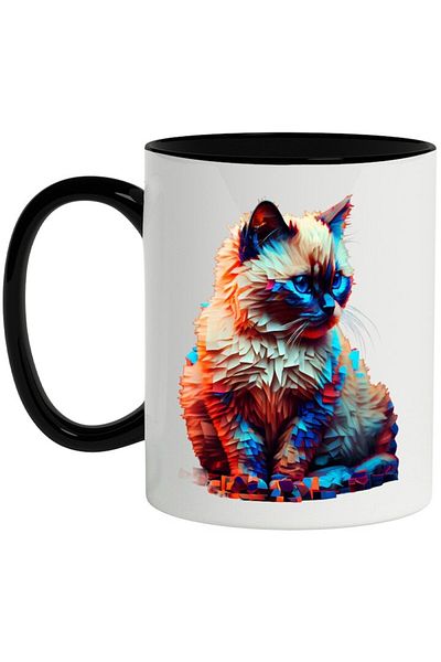 INOVATIX Personalized white mug, Abstract, Neon Light, Feline, with Black Handle, INOVATIX®. 330ml