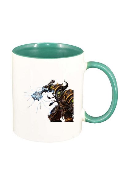 INOVATIX Personalized white mug, WoW, green interior, D136, INOVATIX®. 330ml