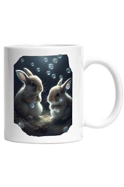 INOVATIX Personalized white mug, Rabbits, Nest, Bubbles, Water, Straw, Burrow, INOVATIX®. 330ml