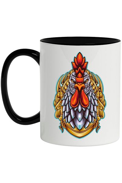INOVATIX Personalized white mug, Rooster, Abstract, Bird, Feathers, with Black Handle, INOVATIX®. 330ml