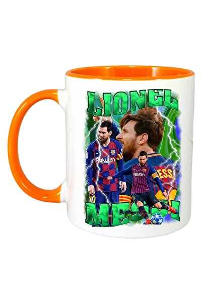INOVATIX Cana Alba Personalizata, Lionel Messi Ball, Maner Si Interior Portocaliu, ®. 330ml