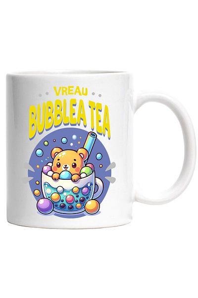 INOVATIX Personalized white mug, Bubble Tea Cup with Bear, INOVATIX®. 330ml