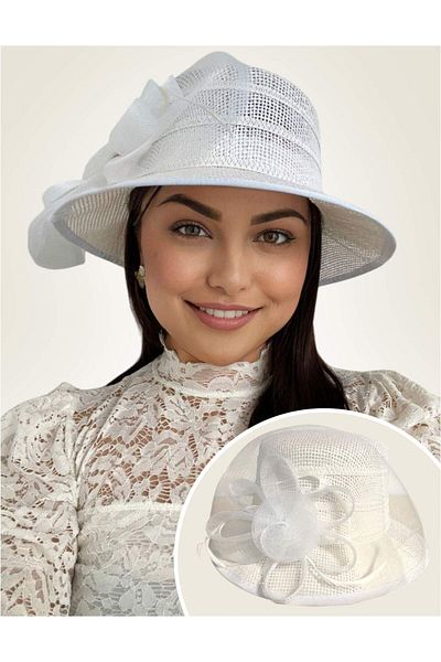 Confortino Summer hat with small brim and lush decoration – ONE SIZE, ADJUSTABLE