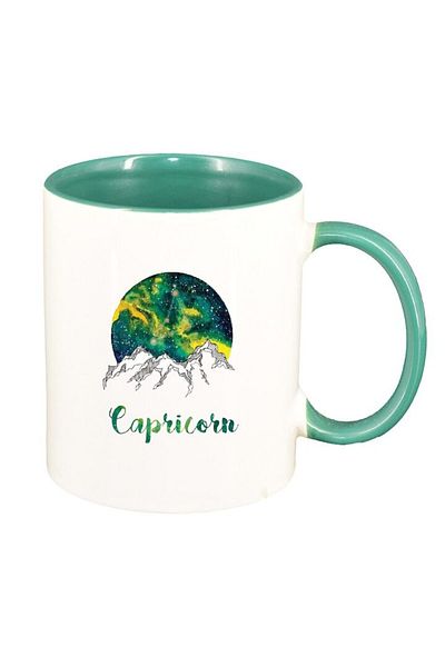 INOVATIX Personalized white mug, Zodiac, Capricorn, green interior, D1392, INOVATIX®. 330ml