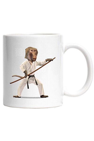 INOVATIX Cana alba personalizata, Maimuta, Karate, Kung Fu, Bat, Luptator, IN...