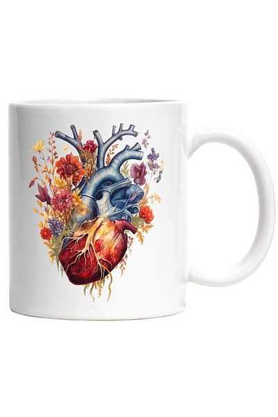 INOVATIX Personalized white mug, Heart, Flowers, Leaves, Plants, Anatomy, Veins, INOVATIX®. 330ml