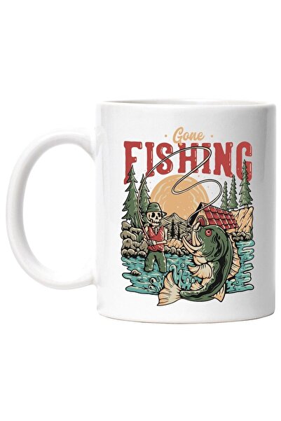 INOVATIX Cana alba personalizata, Mesaj In Engleza Gone Fishing, Pescuit, Lac, Schelet, INOVATIX®. 330ml