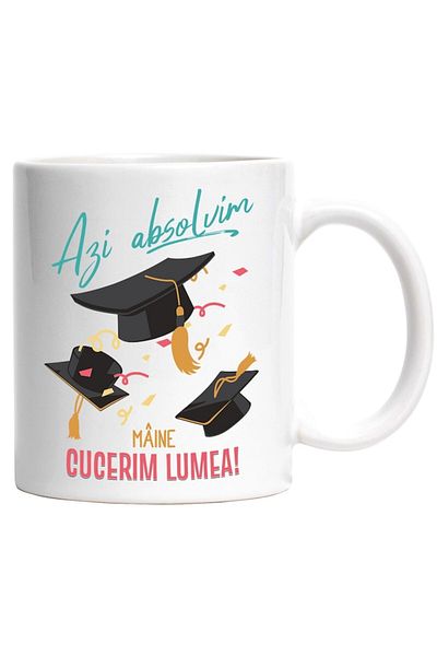 INOVATIX Personalized white mug, Today we graduate, tomorrow we conquer the world!, School, University, INOVATIX®. 330ml
