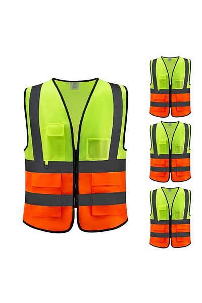 Lawazim Unisex Reflective Safety Vest XL - Multi-Pocket High Visibility Workwear 160g- Orange/Yellow
