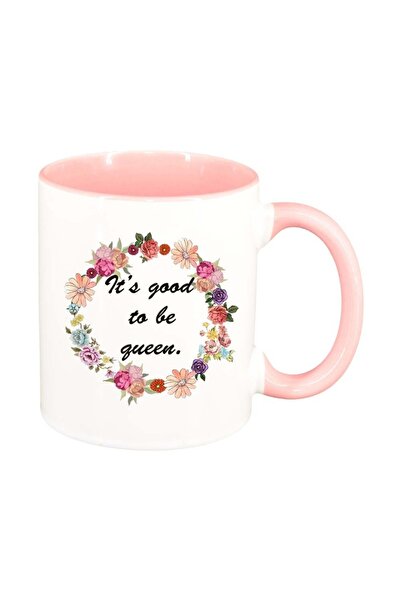 INOVATIX Cana albă personalizată, Flori, It`s good to be a queen, roz interio...