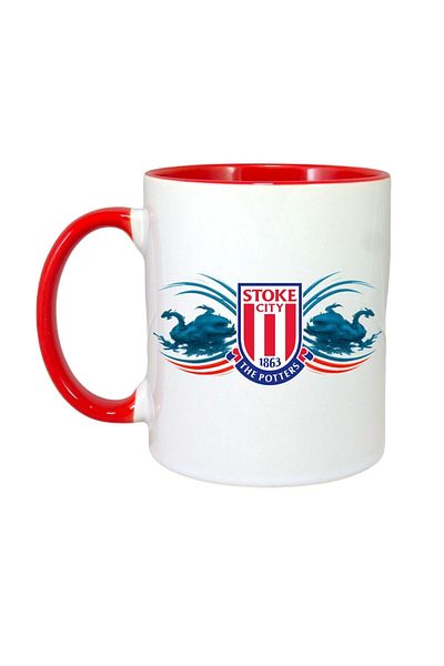 INOVATIX Personalised White Mug, Stoke City England, Red Handle and Interior, ®. 330ml