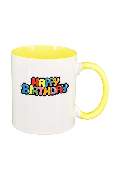 INOVATIX Cana alba personalizata, Happy Birthday, interior galben, D388, INOVATIX®. 330ml