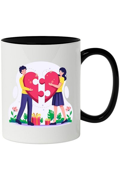 INOVATIX Personalized white mug, Heart, Couple, Puzzle, with Black Handle, INOVATIX®. 330ml
