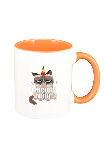 INOVATIX Cana alba personalizata, Meme - Grumpy Unicorn Mode, interior portoc...
