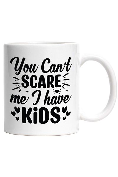 INOVATIX Personalized white mug, hearts and comic message You can't scare me, I have children, INOVATIX®. 330ml