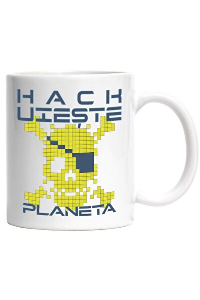 INOVATIX Cana alba personalizata, craniu pirat Hackuieste Planeta lume virtua...