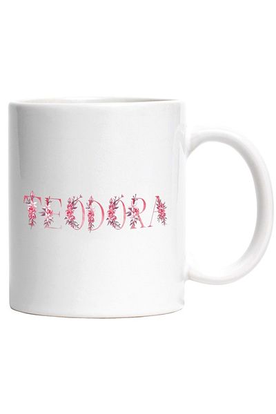 INOVATIX Personalized white mug, Name Teodora, Floral, Colorful, Creative, Beautiful, Unique, INOVATIX®. 330ml