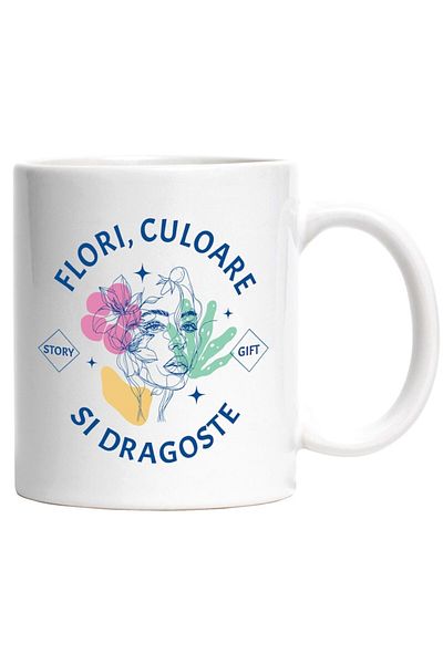 INOVATIX Personalized white mug, Female Face Colorful Flowers Flowers Color and Love, INOVATIX®. 330ml