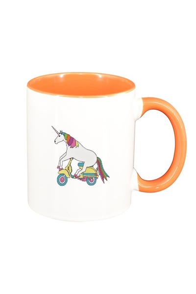 INOVATIX Cana alba personalizata, Unicorn - Vespa, interior portocaliu, D1433, INOVATIX®. 330ml