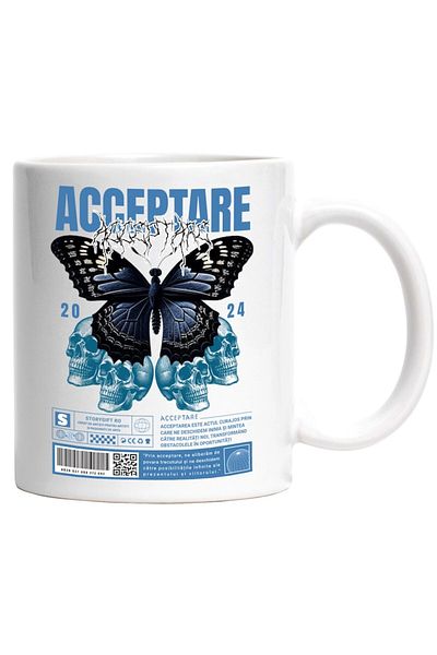 INOVATIX Personalized white mug, Acceptance - Butterfly and Skulls, INOVATIX®. 330ml