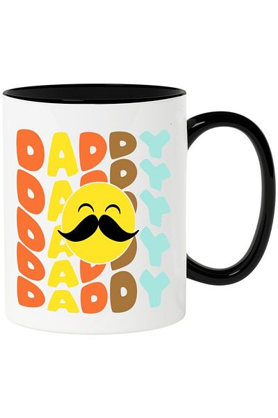 INOVATIX Personalized white mug, Colorful Daddy, Smileyface, Mustache, with Black Handle, INOVATIX®. 330ml