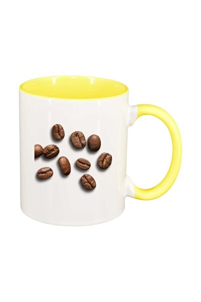 INOVATIX Εξατομικευμένη λευκή κούπα, κόκκοι καφέ, κίτρινο εσωτερικό, D270, IN...
