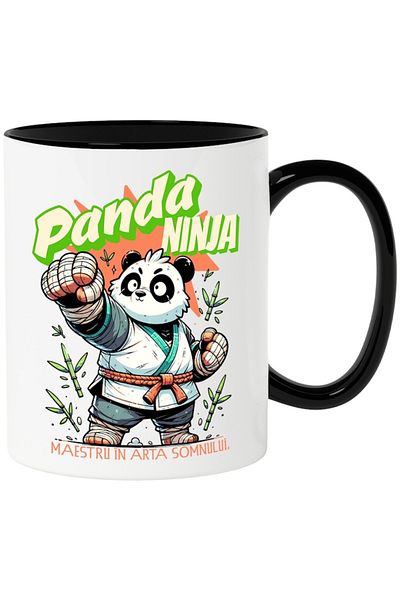 INOVATIX Personalized white mug, Panda Ninja-Master in the art of sleep, with Black Handle, INOVATIX®. 330ml
