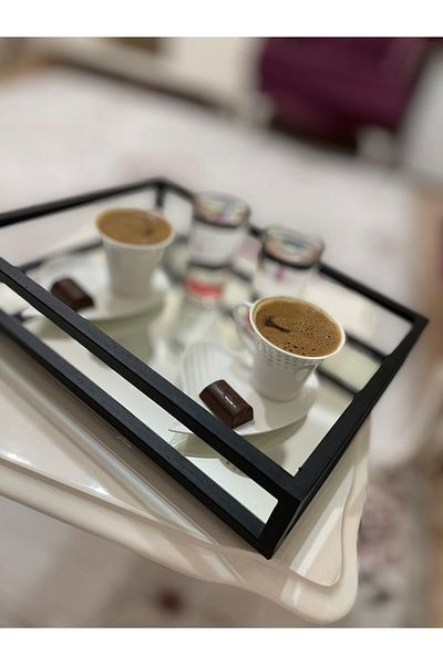thorqart Tea Coffee Presentation Tray Decorative Mirrored Metal Tray the Milas 22cm X 30cm for 2 Persons